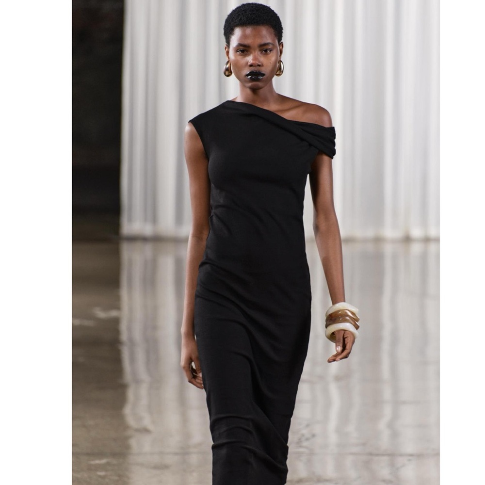 NEW Zara Black Asymmetrical Midi Dress Size M